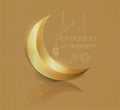 shiny crescent image on a gold background and silhouette of a linear mosque and minimal Ã¢â¬Åramadan kareemÃ¢â¬Â design concept.